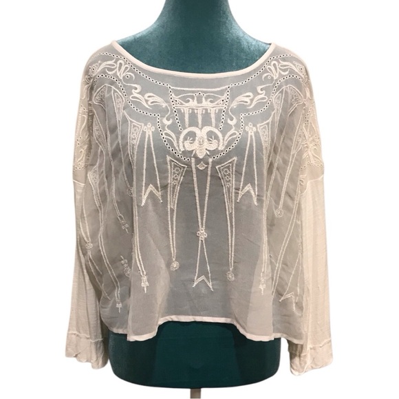 Free People Tops - Free People Boho White Embroidered Blouse